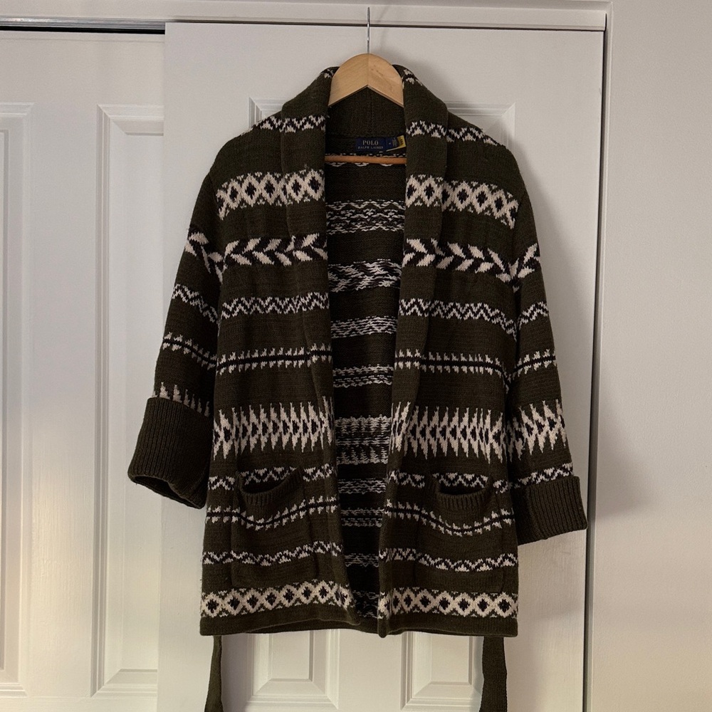 Ralph Lauren Olive and Cream Knit Cardigan